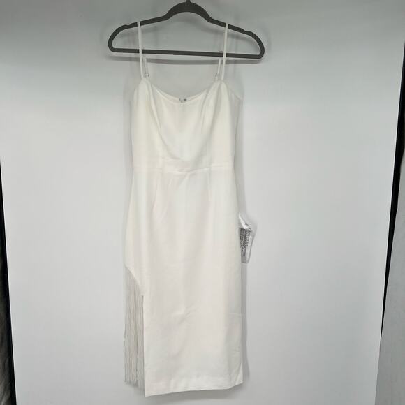 NWT Dress The Population Rory Dress Women's Size S Off White Midi Sheath Fringe - Picture 3 of 12